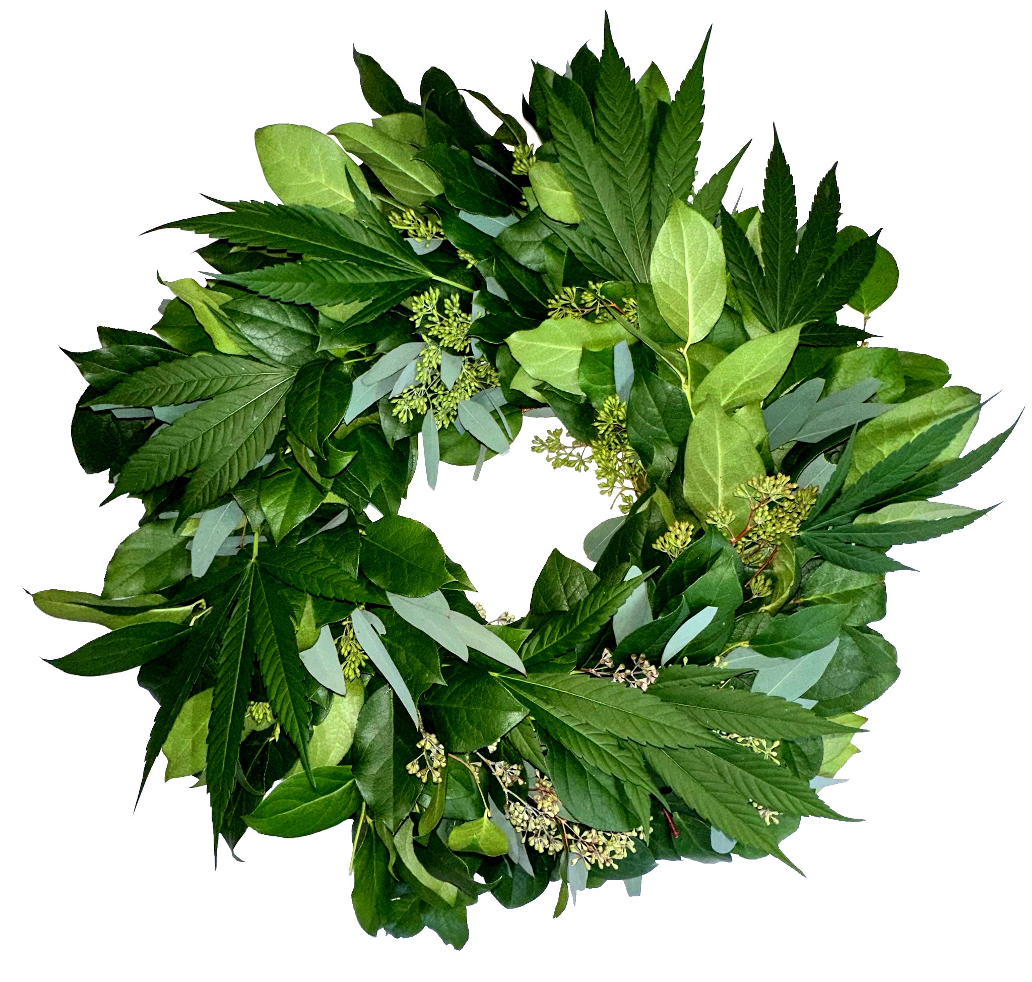 Hemp Leaves Salal And Seeded Eucalyptus Wreath The Garland Guy