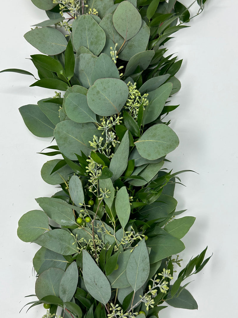 Italian Ruscus, Silver Dollar, and Seeded Eucalyptus Garland