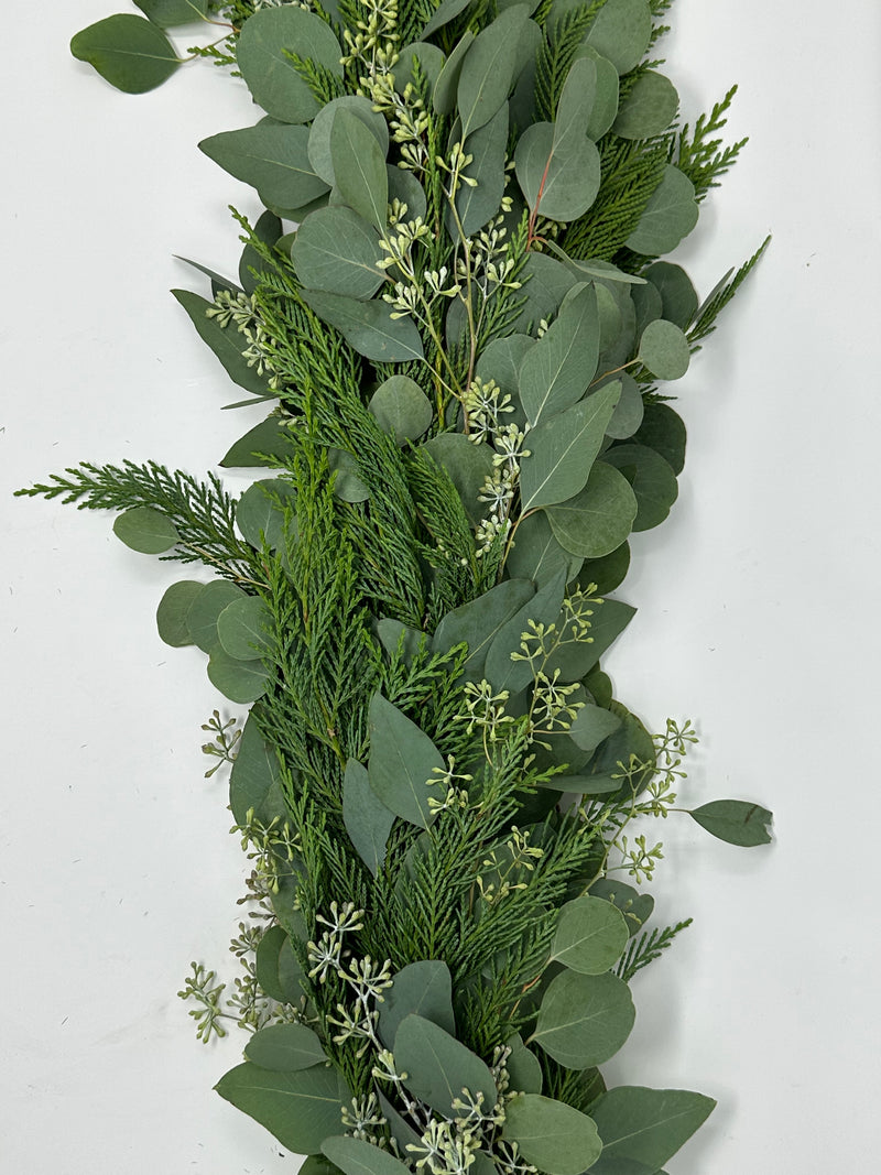 Leyland Cypress, Silver Dollar, Seeded Eucalyptus Garland