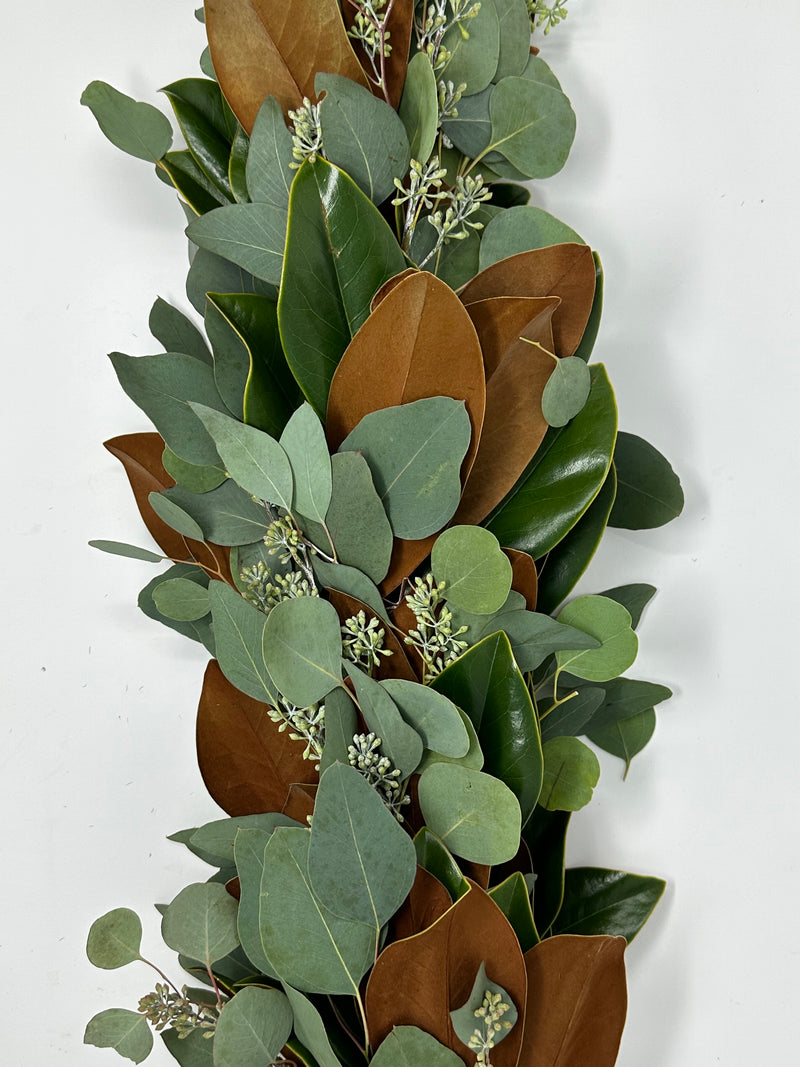 Magnolia, Silver Dollar, and Seeded Eucalyptus Garland