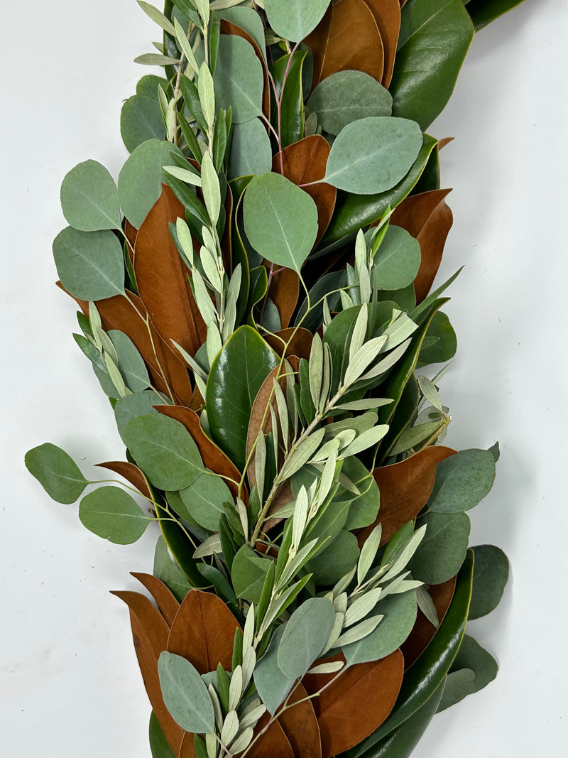 Magnolia, Olive Leaf, and Silver Dollar Garland