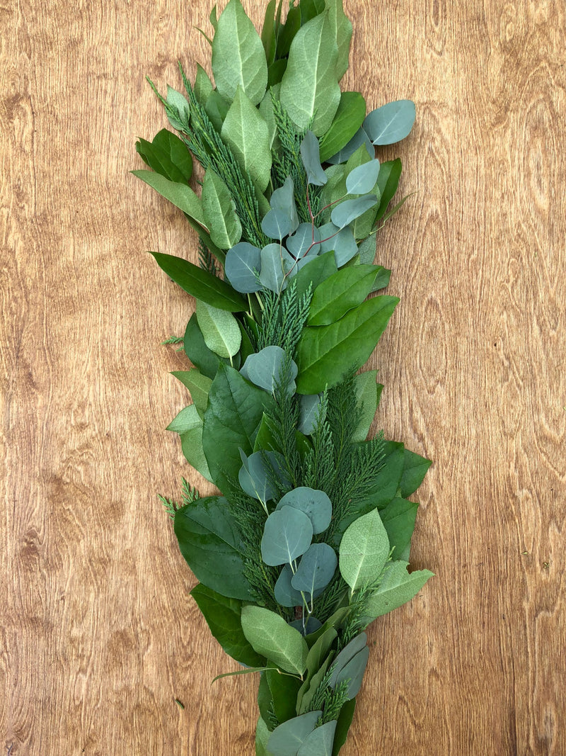 Leyland Cypress, Salal, and Silver Dollar Garland