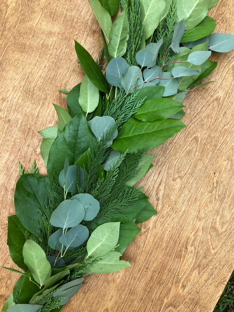 Leyland Cypress, Salal, and Silver Dollar Garland