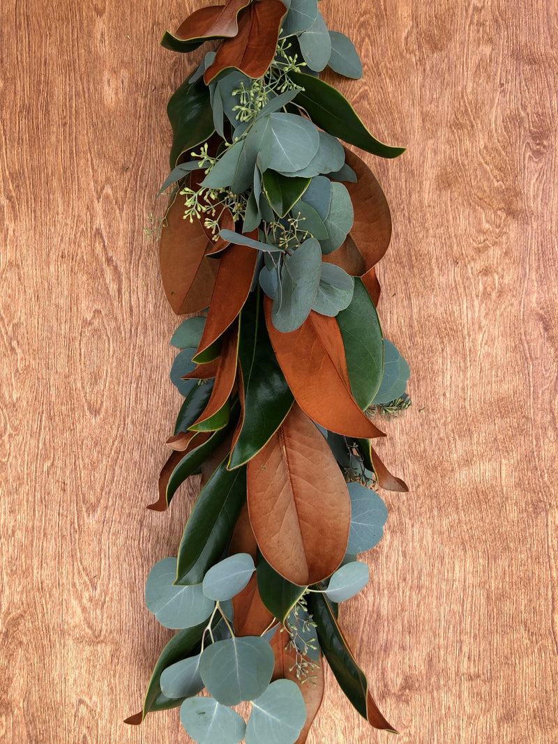 Magnolia, Silver Dollar, and Seeded Eucalyptus Garland
