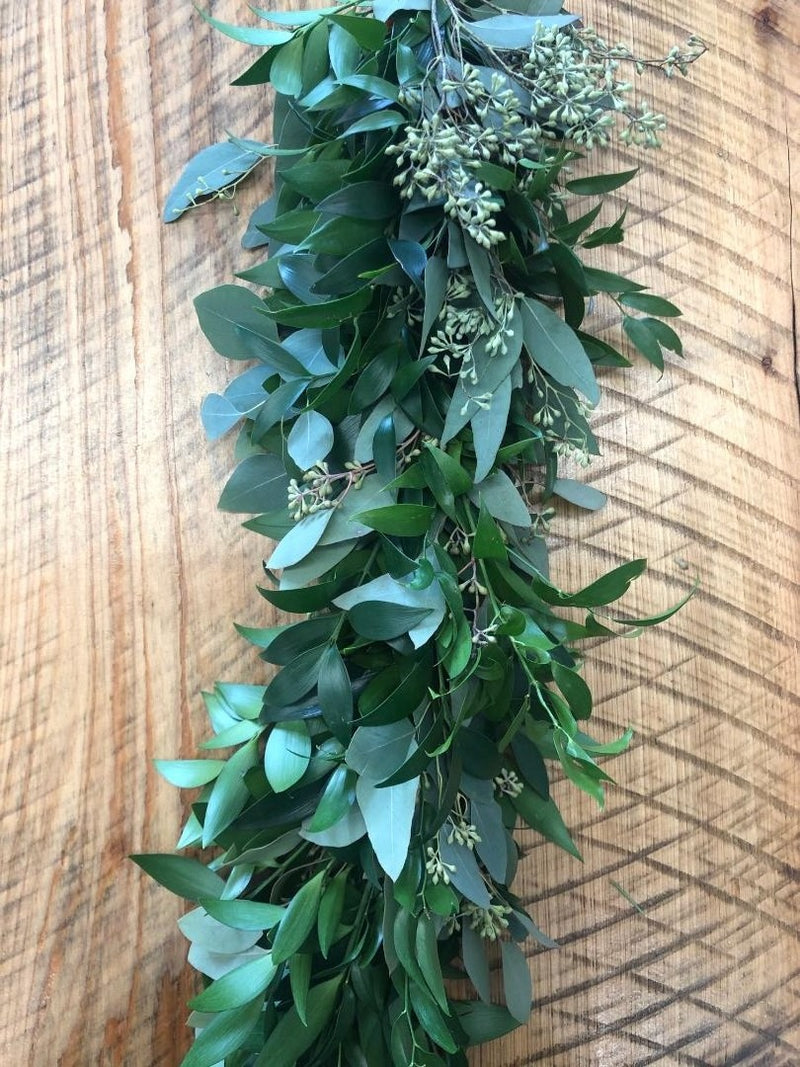 Italian Ruscus, Seeded Eucalyptus, and Nagi Garland