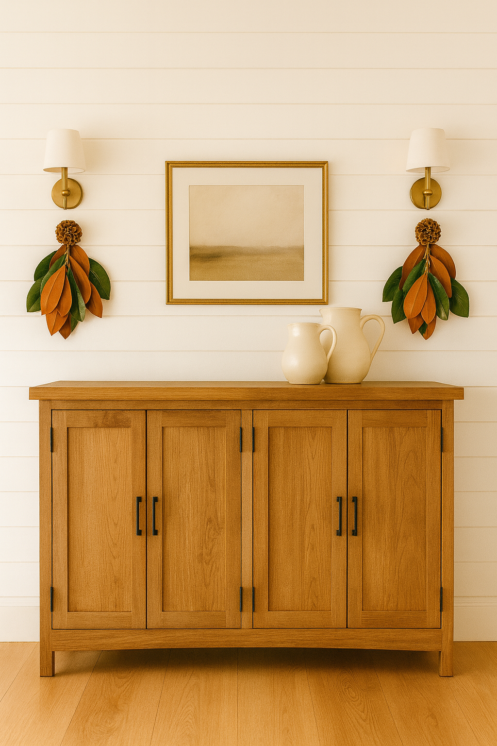 Mini Magnolia Swags with Pinecones | Fresh Green & Copper Farmhouse Accents
