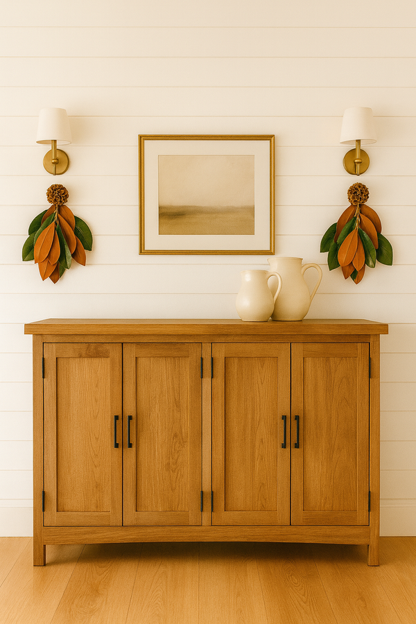 Mini Magnolia Swags with Pinecones | Fresh Green & Copper Farmhouse Accents