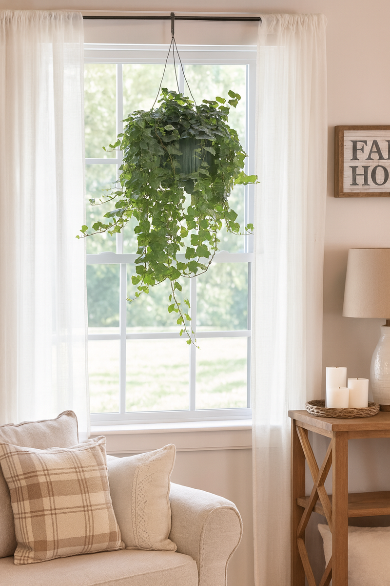 hanging indoor basket plants English Ivy Plant in Hanging Basket – Lush, Air-Purifying Indoor/Outdoor Greenery