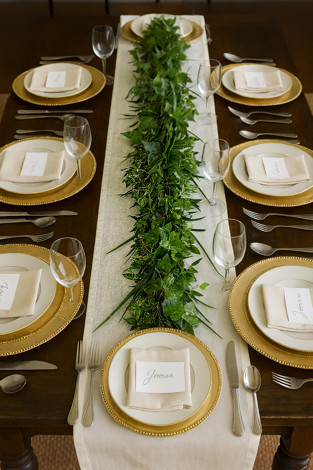 Salal, Italian Ruscus, Green Ivy, and Lilly Grass Garland.