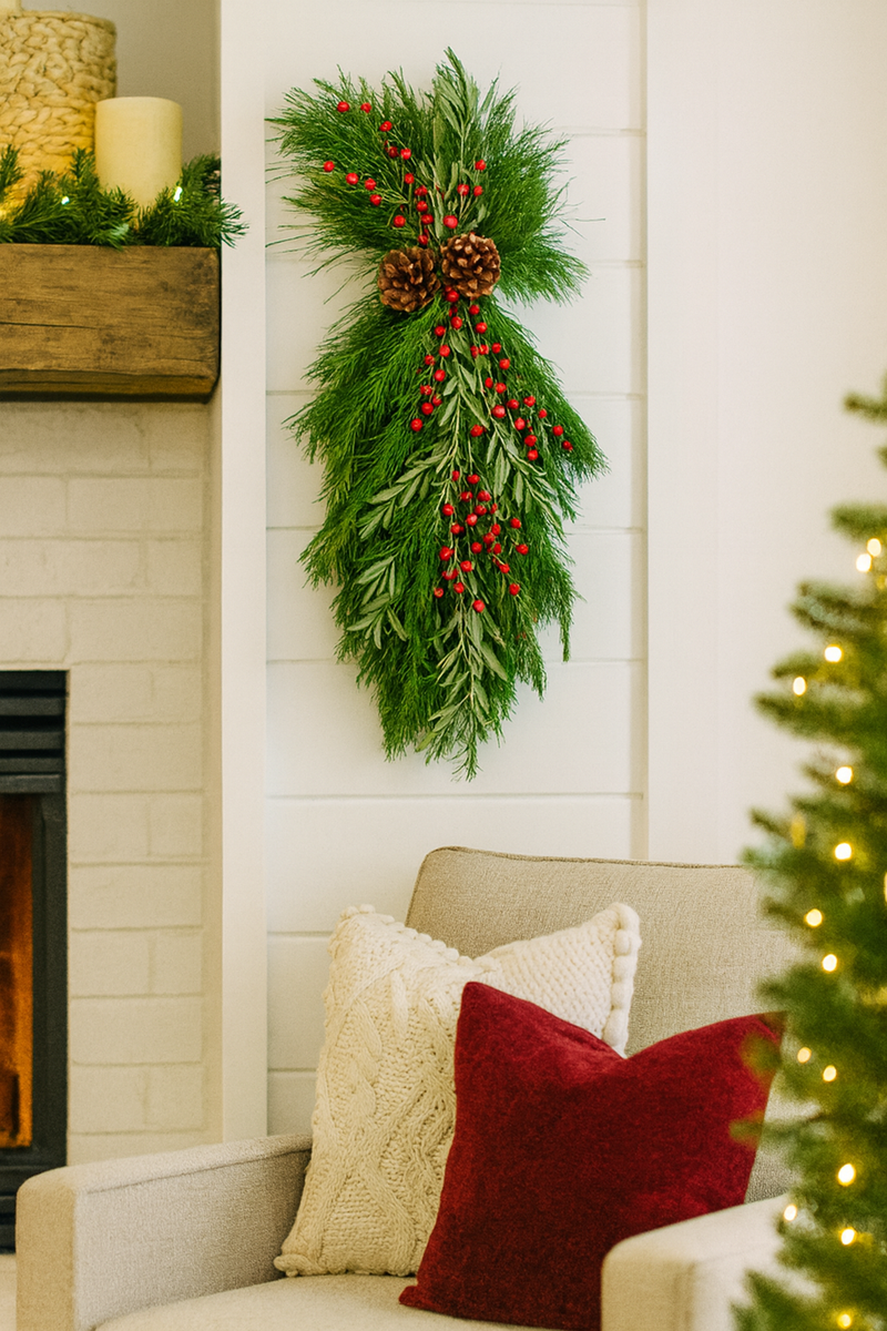 Florida Pine and Olive Branch Swag- Berries and Pine Accents