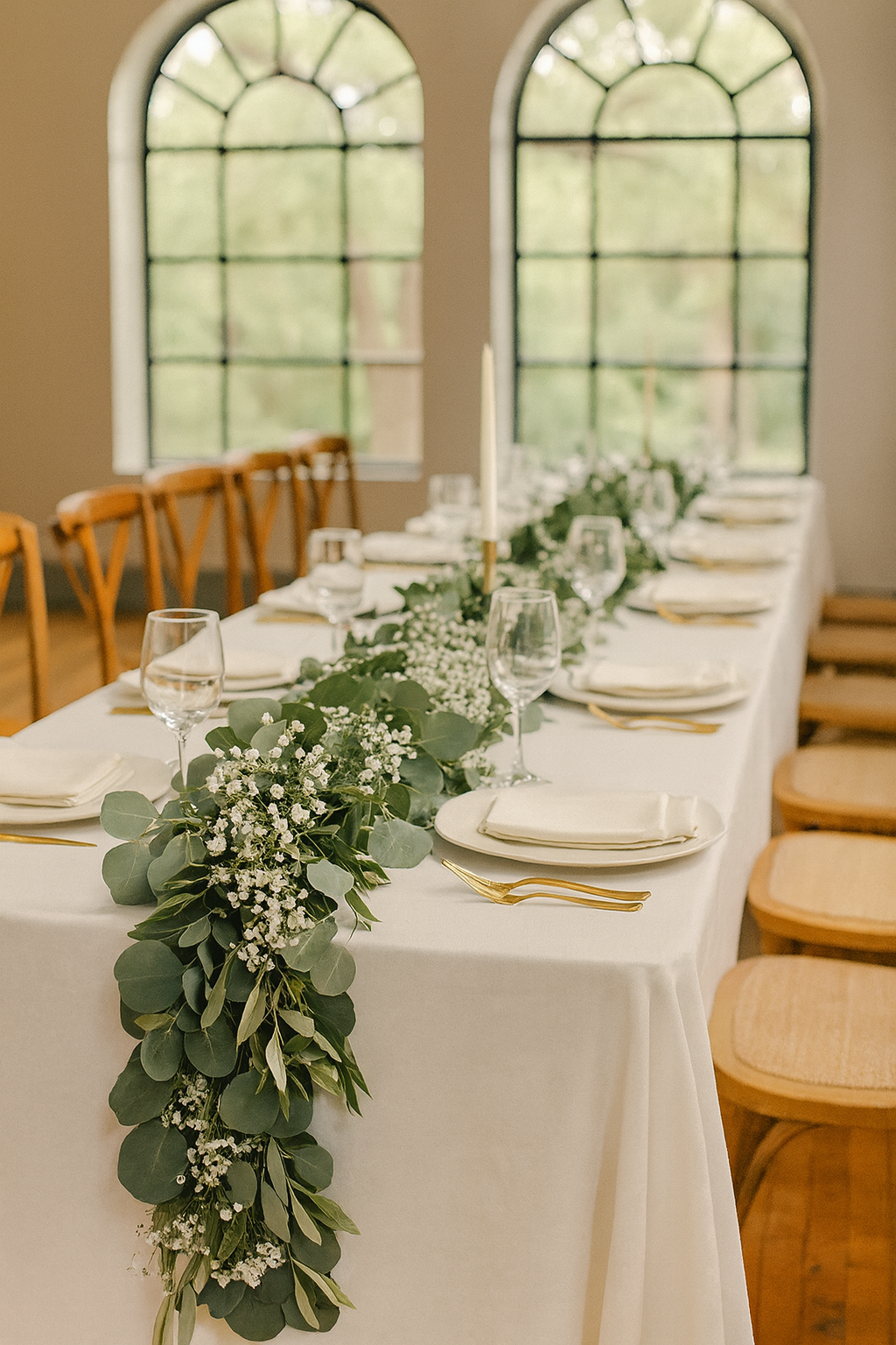 Silver Dollar Eucalyptus, Olive Leaf, and Babys Breath Garland