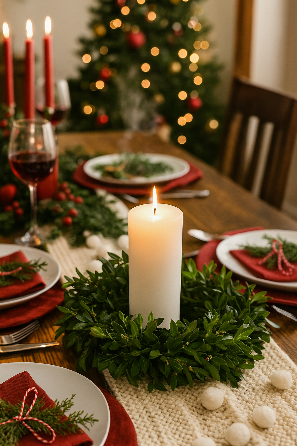 Boxwood Candle Wreath – 10" Fresh Greenery Centerpiece
