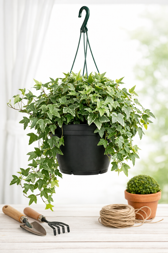english ivy air purifying plants Variegated English Ivy Plant in Hanging Basket – Lush, Air-Purifying Indoor/Outdoor Greenery