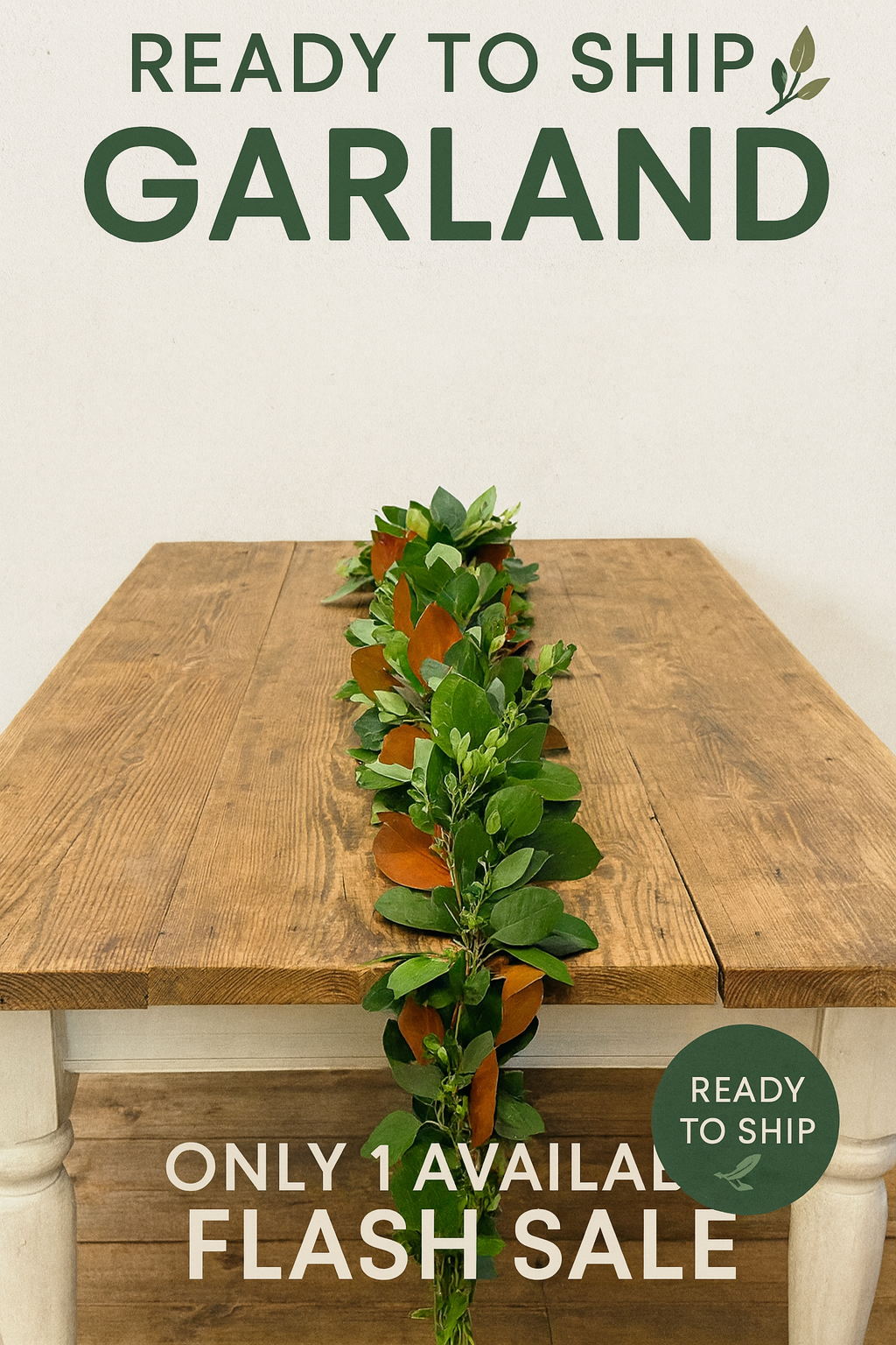 ((One Time Offer, SALE)) Magnolia, Boxwood, Seed & Salal Garland 5, 4 ft pieces (Ships Week of 10/20)