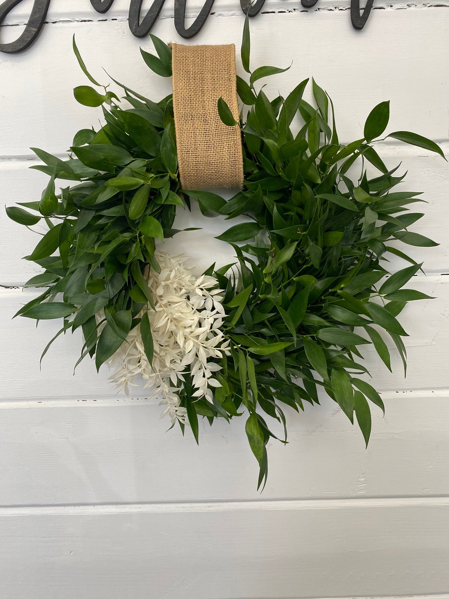 White Stripe Ruscus Wreath