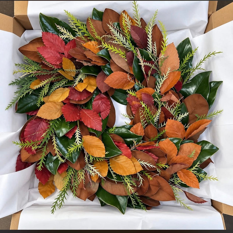 Magnolia, Grevelia, Copper Beech Foliage Wreath