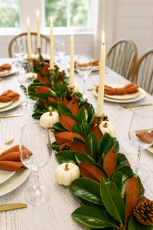 Fresh Magnolia Garland for Fall Table Centerpieces, Thanksgiving Decor, and Fall Weddings