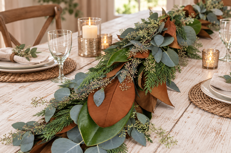 Magnolia, Leyland Cypress, Silver Dollar, Seeded Eucalyptus Garland