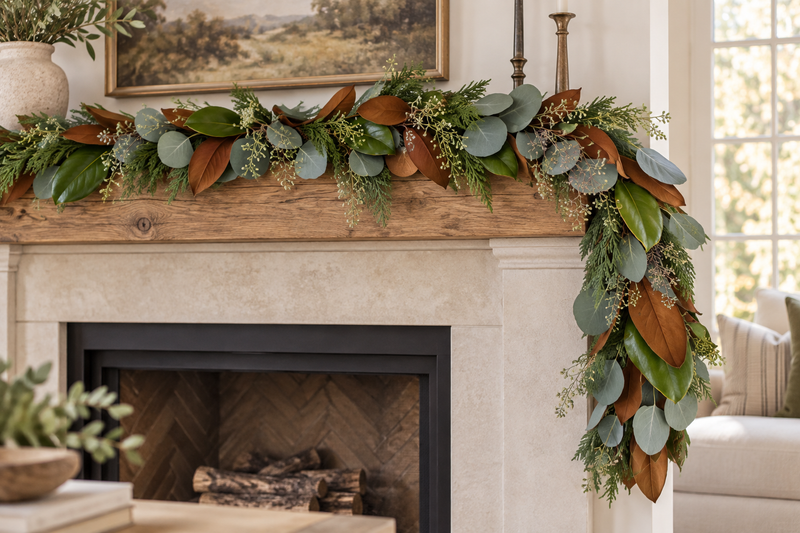 Magnolia, Leyland Cypress, Silver Dollar, Seeded Eucalyptus Garland