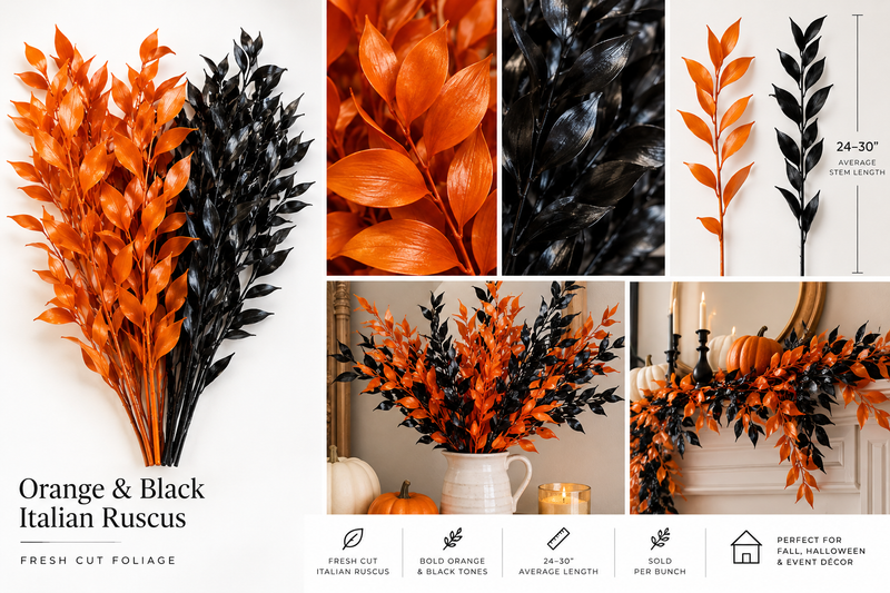 Orange & Black Tinted Italian Ruscus – Fresh Cut Foliage