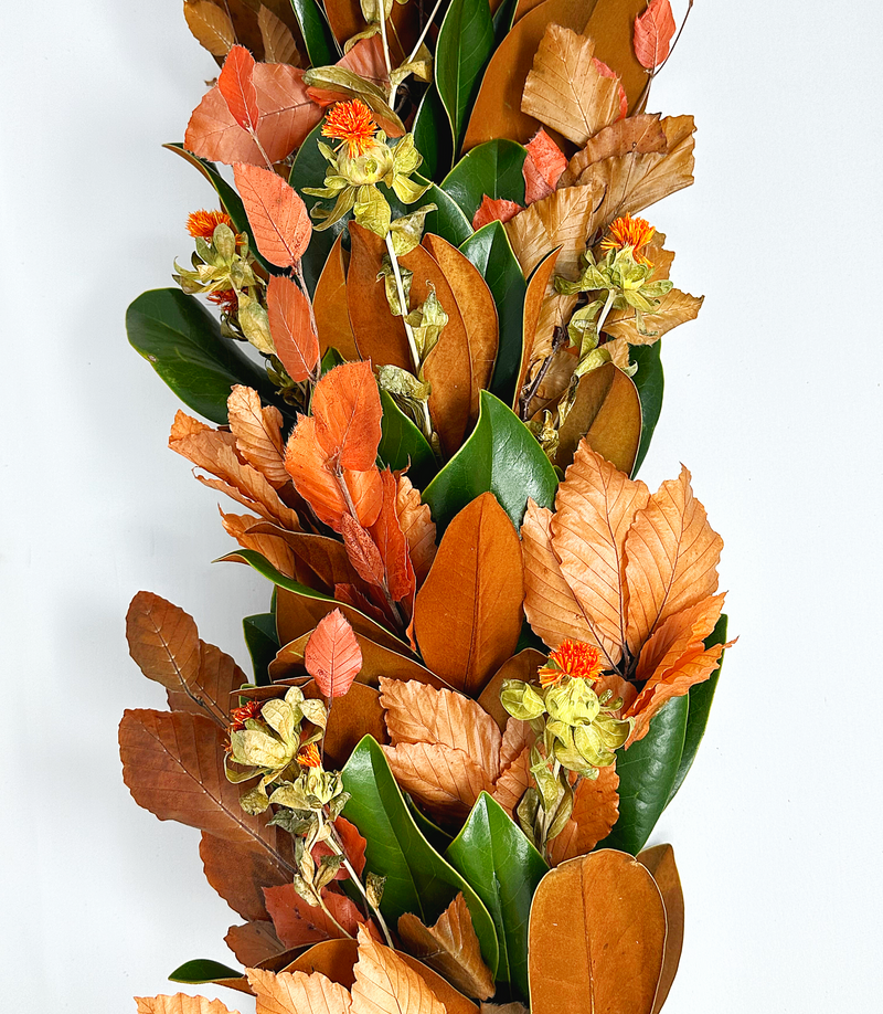 Magnolia, Copper Beech and Strawflower Garland - Designer Collection