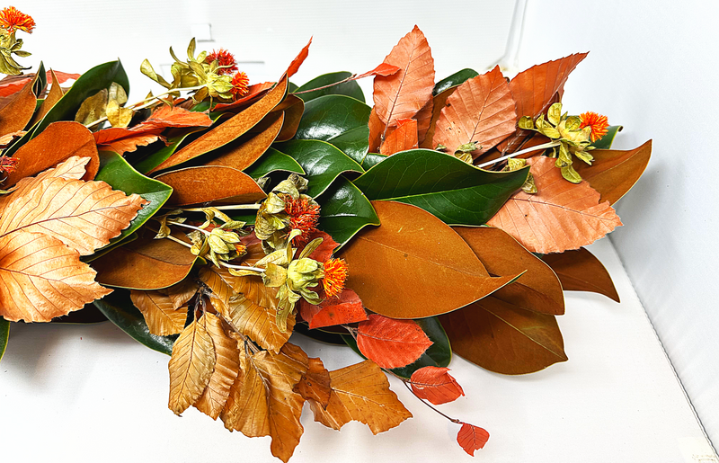 Magnolia, Copper Beech and Strawflower Garland - Designer Collection