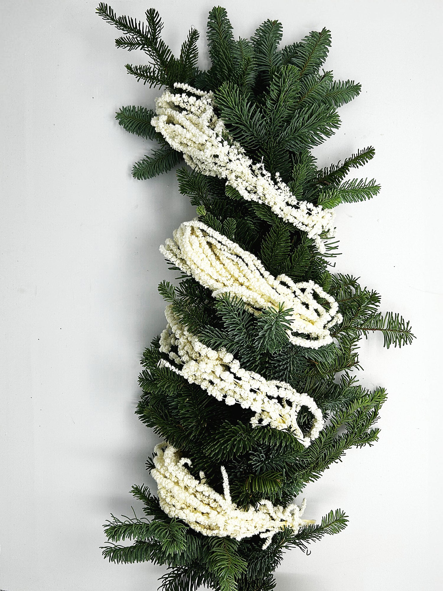 Noble Fir Garland with Preserved White Amaranthus Accents