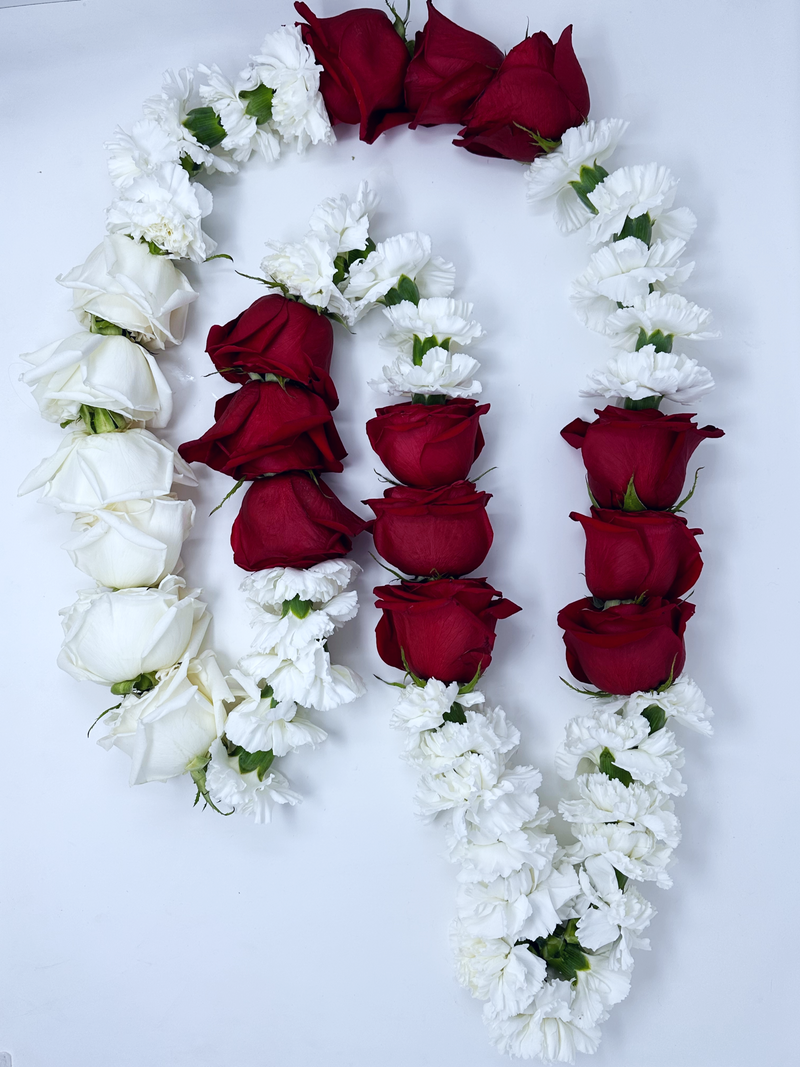 Red Freedom Rose, White Playa Blanca Rose & White Carnation- Flower Garland & Mala