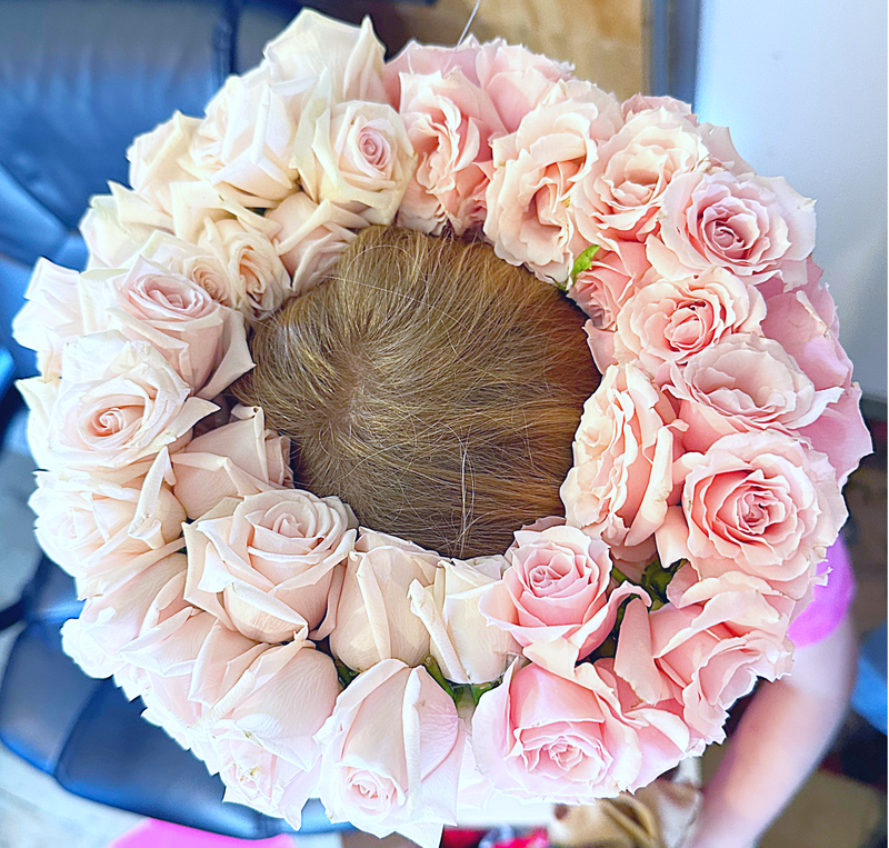 Pink Spray Rose and White Cream Porcelina Spray Rose - Flower Garland & Head Piece