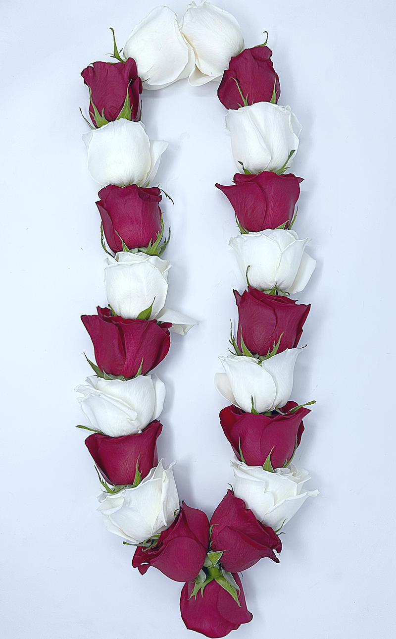 Classic Red Freedom Roses with Playa Blanca Roses Flower Garland, Mala & Lei