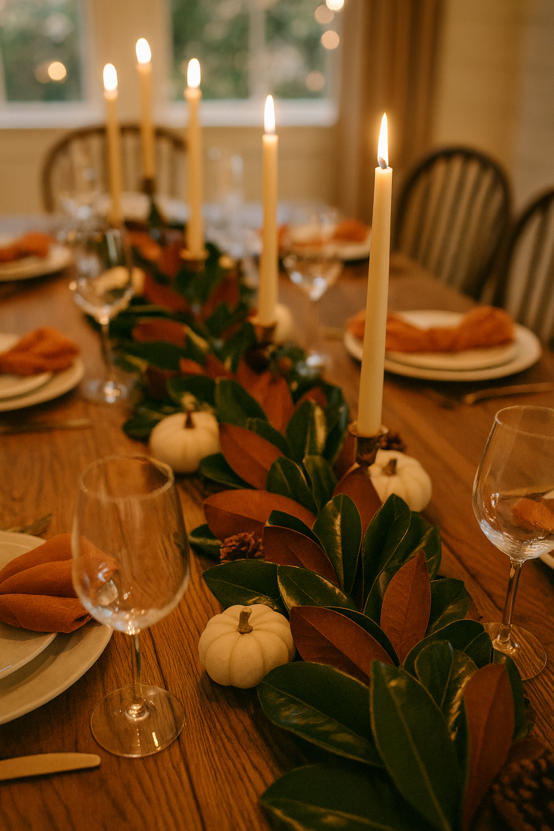 Fresh Magnolia Garland (6 ft Length) for Fall Table Centerpieces, Thanksgiving Decor, and Fall Weddings (TK)