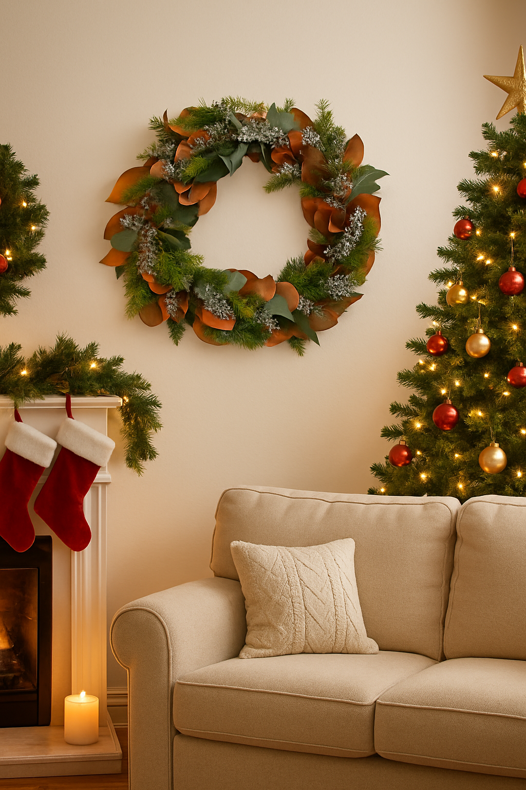 Magnolia, Fir, and Seeded Eucalyptus Wreath