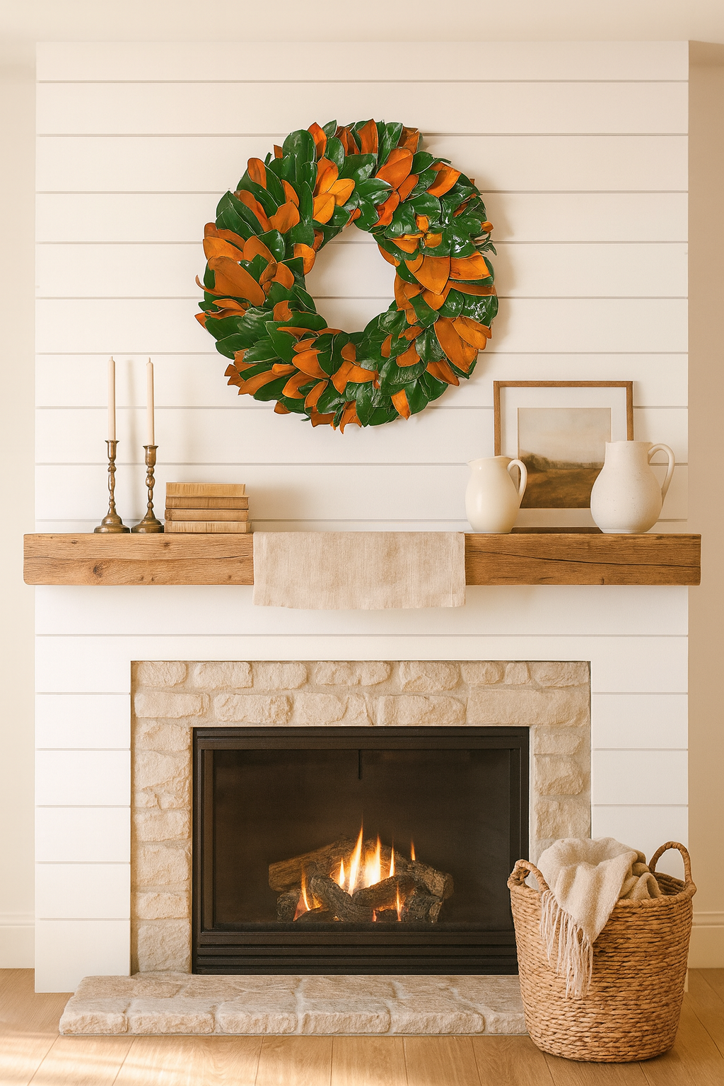 Fresh Magnolia Leaf Wreath – Southern Magnolia Green & Copper | 18”, 24” & More | Fall & Thanksgiving Front Door Farmhouse Décor