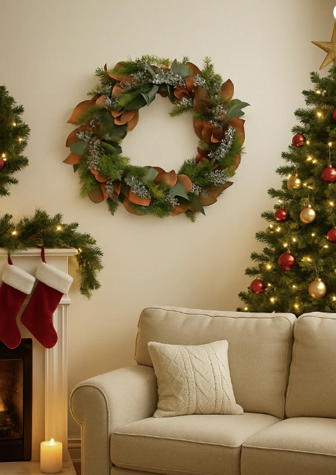 18" and 24" Magnolia, Noble Fir & Seeeded Eucalyptus Wreath – Christmas Decor, Christmas Wreath,  (TK)