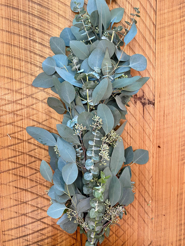 Baby Blue, Silver Dollar, and Seeded Eucalyptus Garland