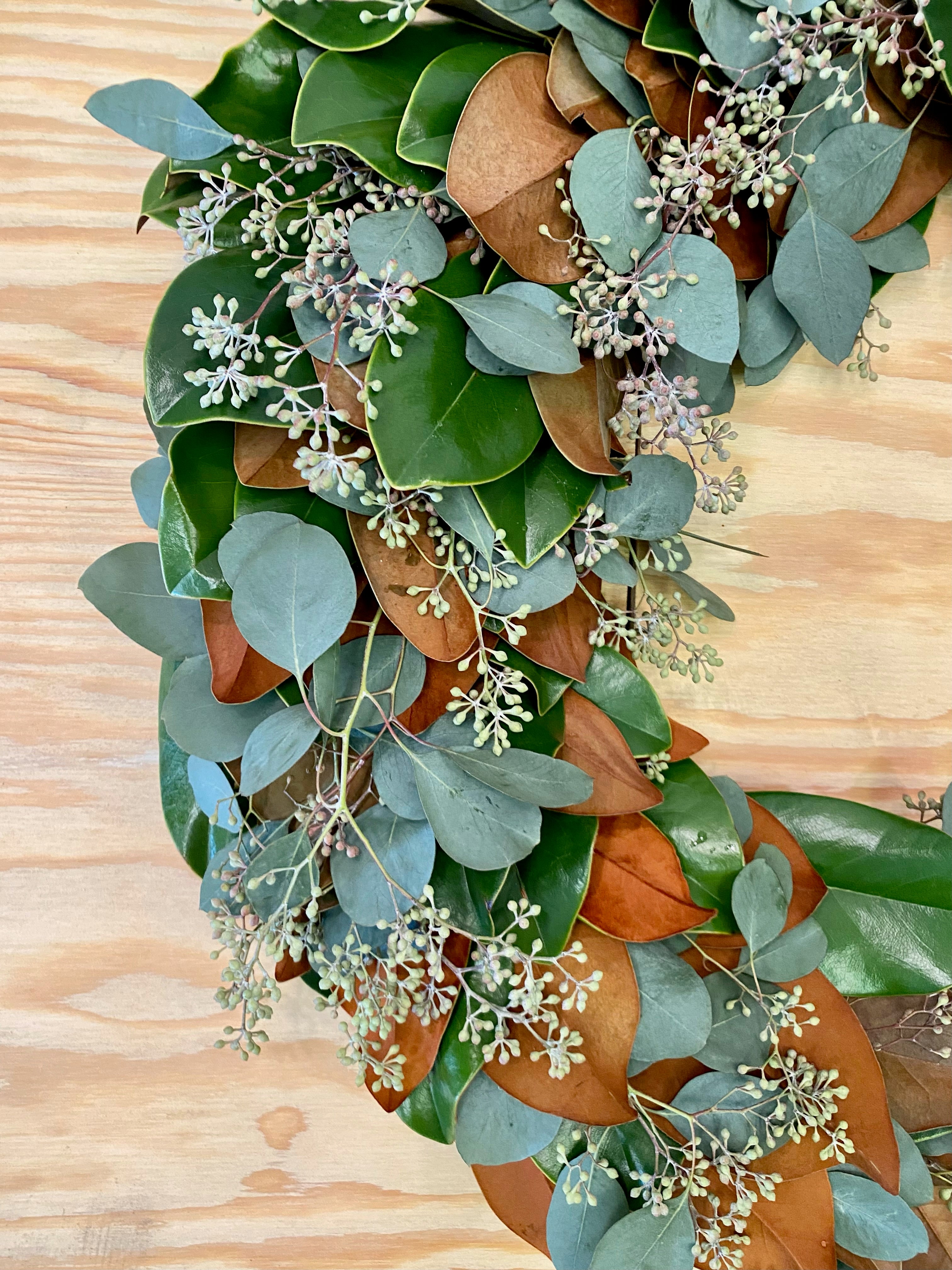 Fresh Magnolia, Seeded Eucalyptus and Pumpkin Branch Wreath hotsell